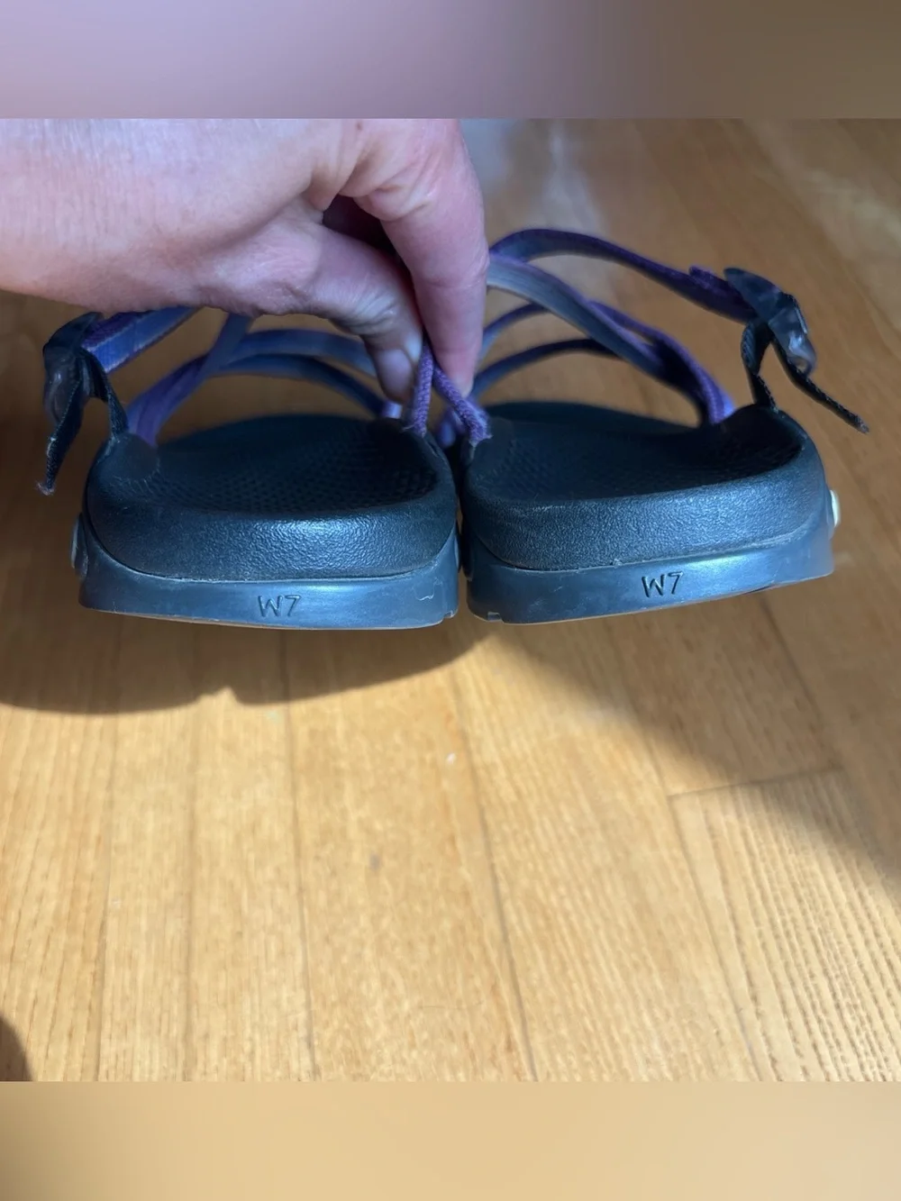 Chaco Zong Sandals Slides Backless No Toe Loop Purple Black Strappy Womens Sz 7